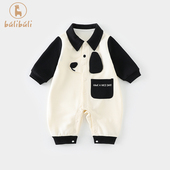 婴儿衣服春装 外出单层爬服 男宝宝连体衣超萌可爱百天百天哈衣春季