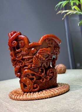 天然披毛犀牛角龙杯子古玩老亚收藏送礼喝酒喝茶鱼籽纹竹丝纹养生