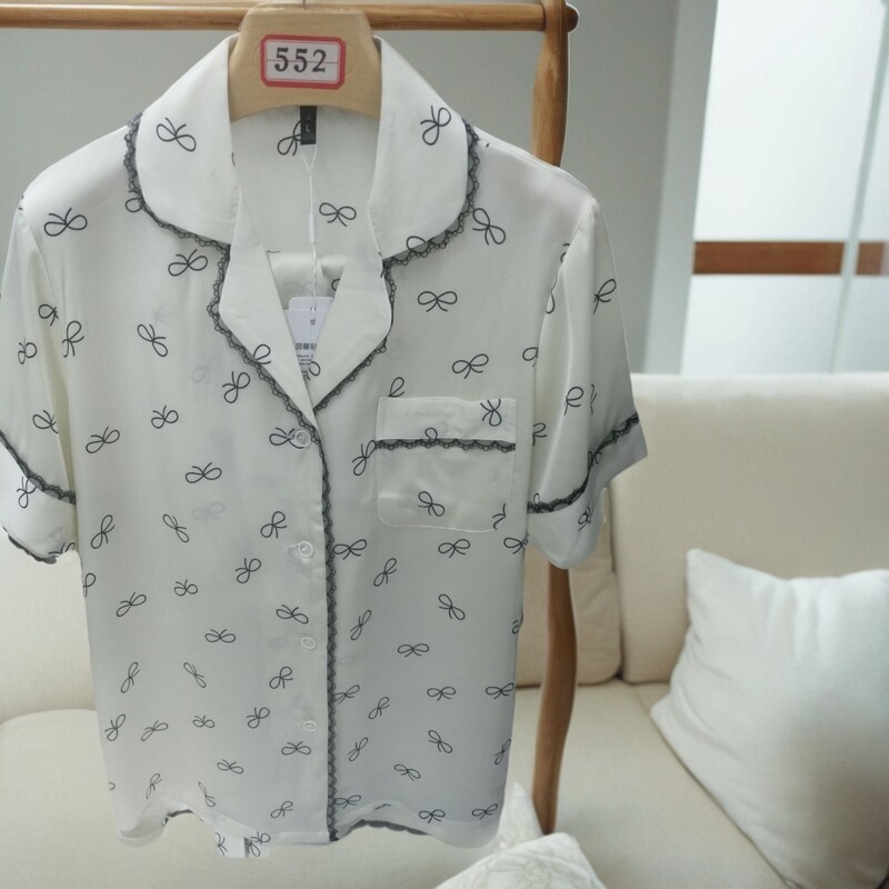 蝴蝶结蕾丝甜美宽松春秋两件套慵懒风长裤冰雪丝夏季家居服开衫