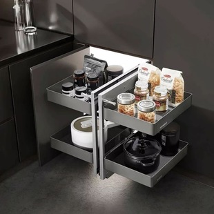 悍高希勒橱柜拉篮多功能转角小怪物抽拉旋转抽屉加厚收纳双层拉篮