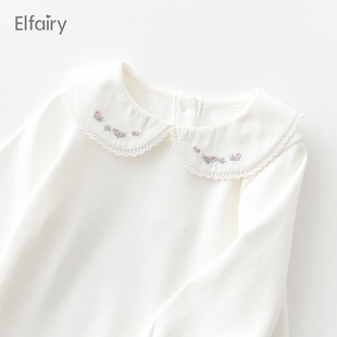 白T恤宝宝纯棉内搭儿童娃娃领衬衣秋装 Elfairy婴儿打底衫 女童长袖