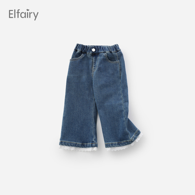 Elfairy女童微喇牛仔裤薄绒秋冬