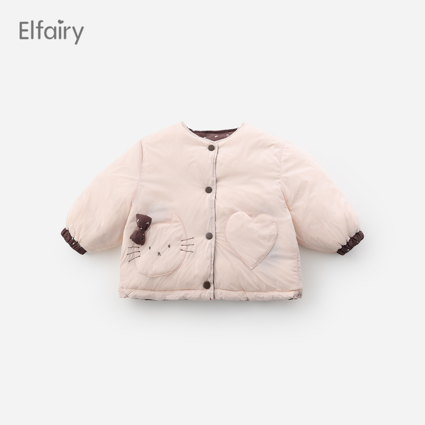 Elfairy女童羽绒服儿童围巾棉衣婴儿冬装棉袄女宝宝棉服 两面可穿