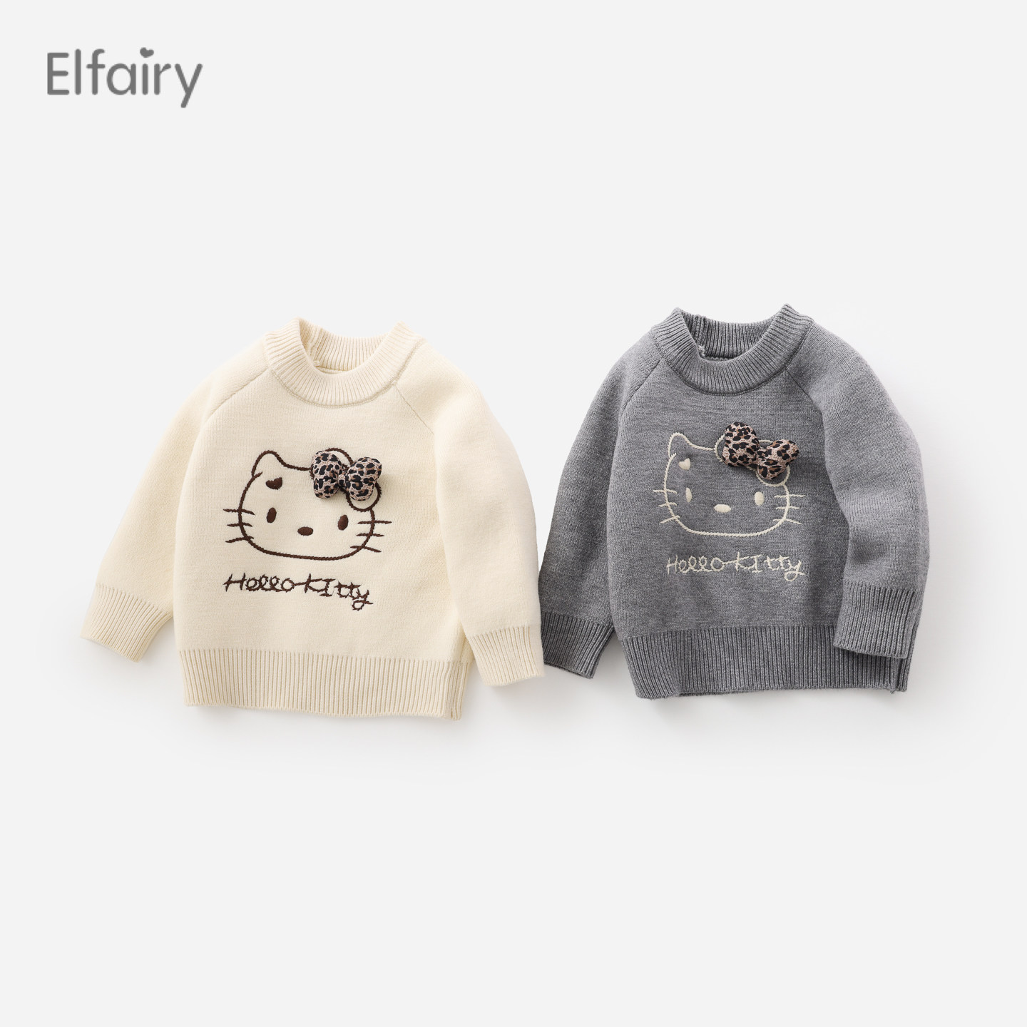 Elfairy可爱萌儿童加绒毛衣宝宝针织衫2025新款冬装女童线衣加厚