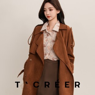 T`CREER｜【山有扶苏】韩系翻领肌理感气质短款风衣外套女