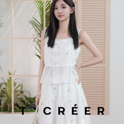 T`CREER 玉梅令 韩系ins风少女碎花刺绣套装裙女夏蕾丝花边裙子