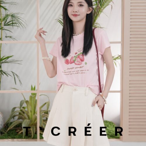 T`CREER 浮云朝露 韩版ins风草莓印花短袖夏季女宽松百搭上衣