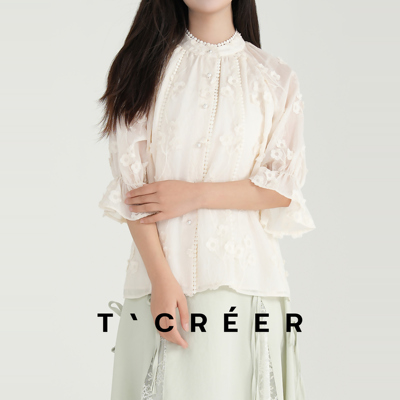 T`CREER｜【夏日铃兰】温柔风刺绣立体花朵镂空上衣女
