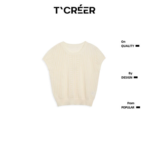 T`CREER｜ 尘霜浅眠 肌理感镂空针织上衣软糯亲肤纯色短袖