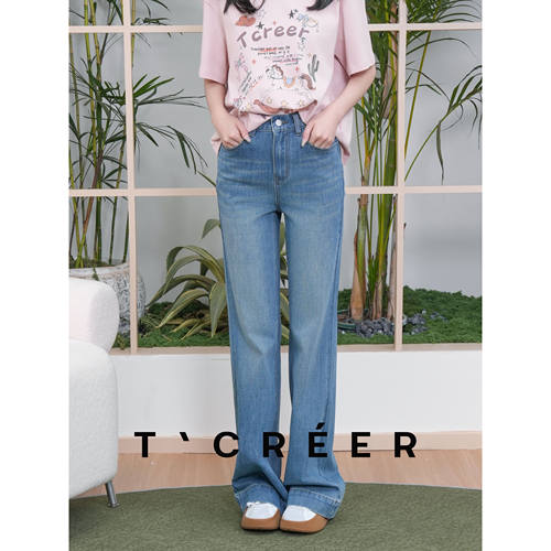 T`CREER 游戈人生2.0 经典基础款直筒牛仔裤女夏季弹力通勤百搭