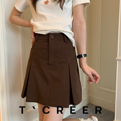 T`CREER｜摩登名利场 复古焦糖红西装百褶短裙女高腰显瘦遮胯