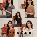 T`CREER｜【浮光里】早秋圆领长袖针织修身上衣女
