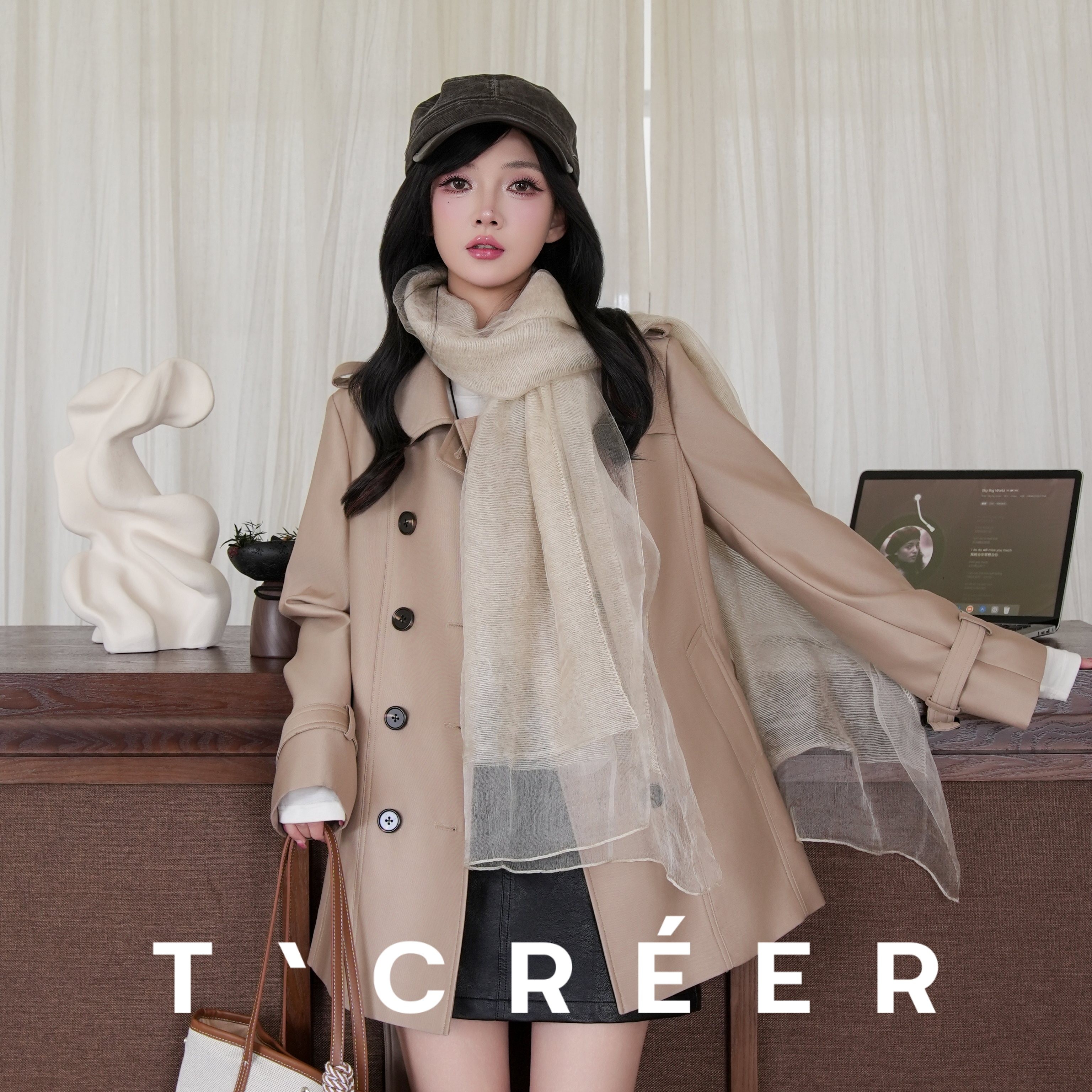TCREER韩系古早短款双排扣风衣女图片