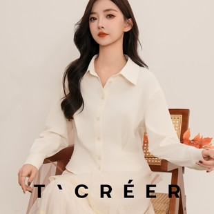 T`CREER|【烟波玉】秋季休闲翻领正肩衬衫长袖女