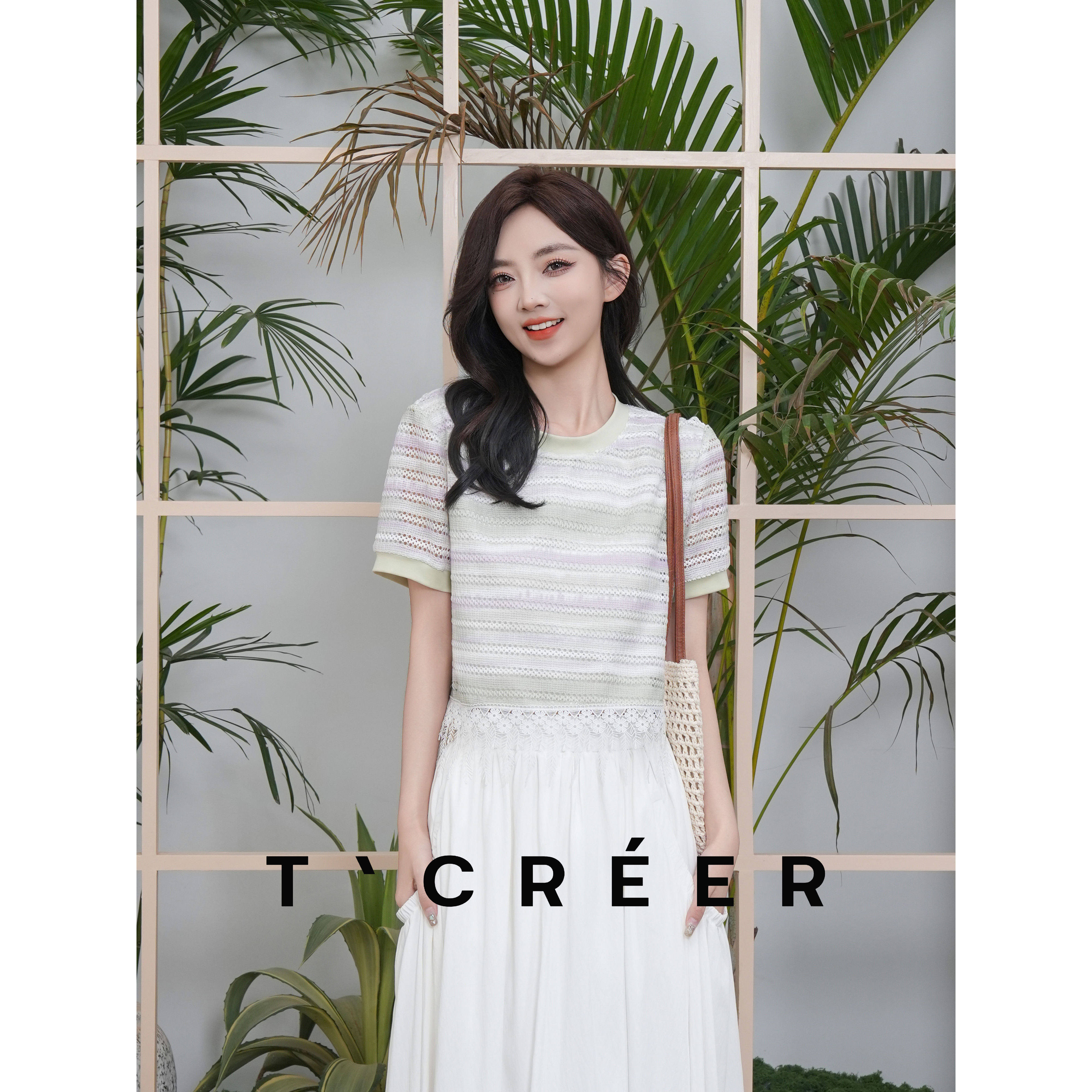 T`CREER｜【青芜】夏季渐变条纹针织短袖女镂空流苏下摆