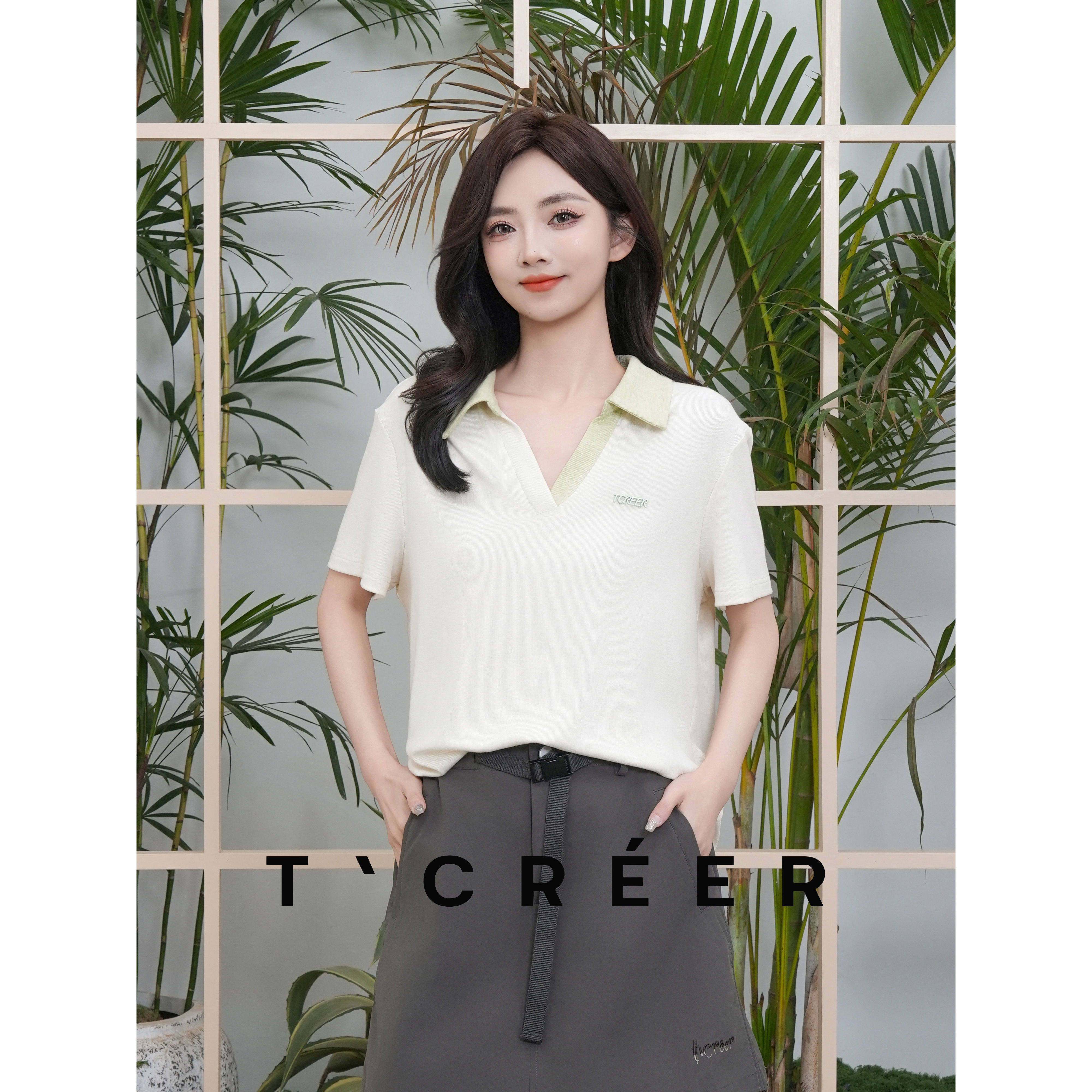 T`CREER｜【清空绿氧】夏日清新简约撞色polo领上衣通勤百搭