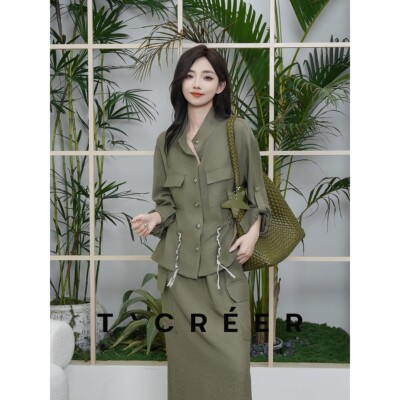 T`CREER｜  军绿肌理感工装套装女夏季舒适透气气质
