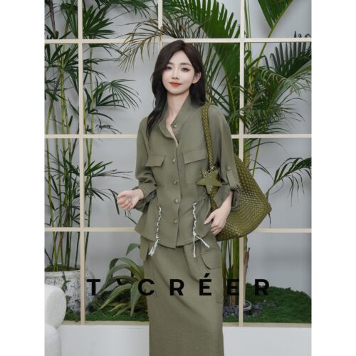 T`CREER｜  军绿肌理感工装套装女夏季舒适透气气质