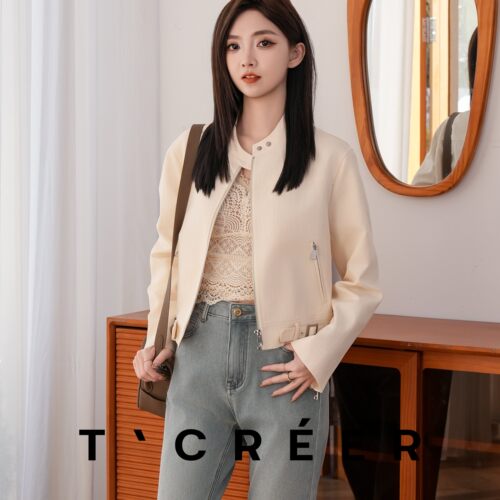 T`CREER｜【苍山赴雪】美式复古机车风修身气质百搭夹克上衣女