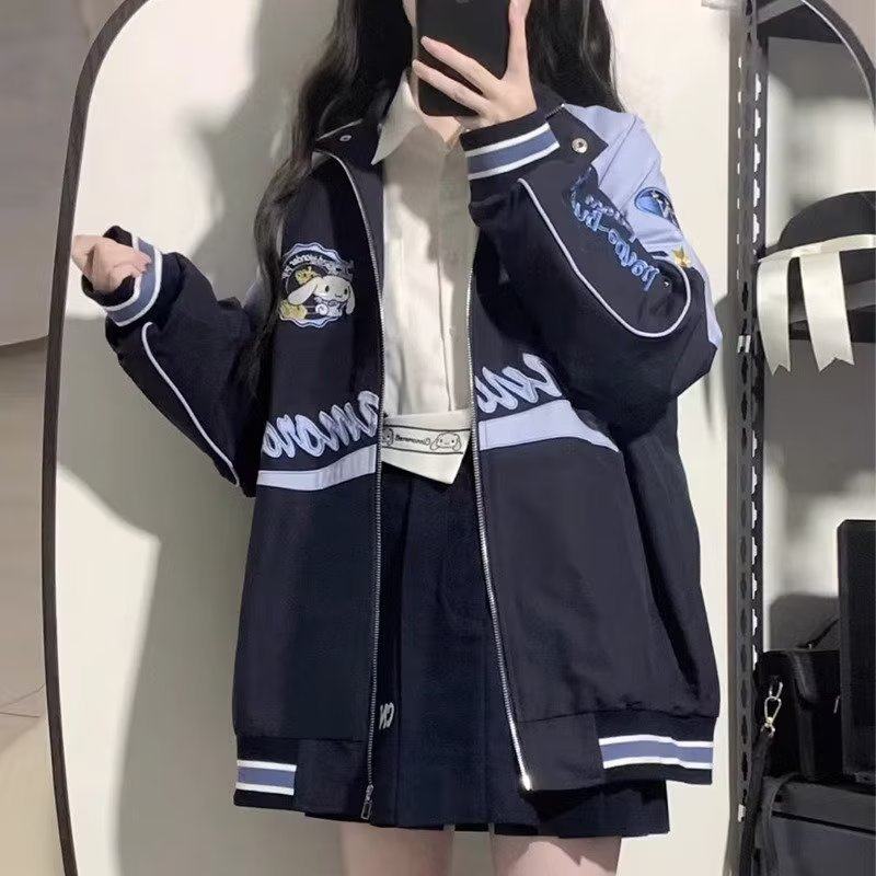 美式复古拼接撞色棒球服女春季ins潮牌百搭宽松刺绣字母工装外套