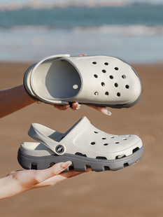 孕妇护士防滑厚底外穿海边沙滩凉鞋 橡胶底洞洞鞋 女士夏季 包头拖鞋
