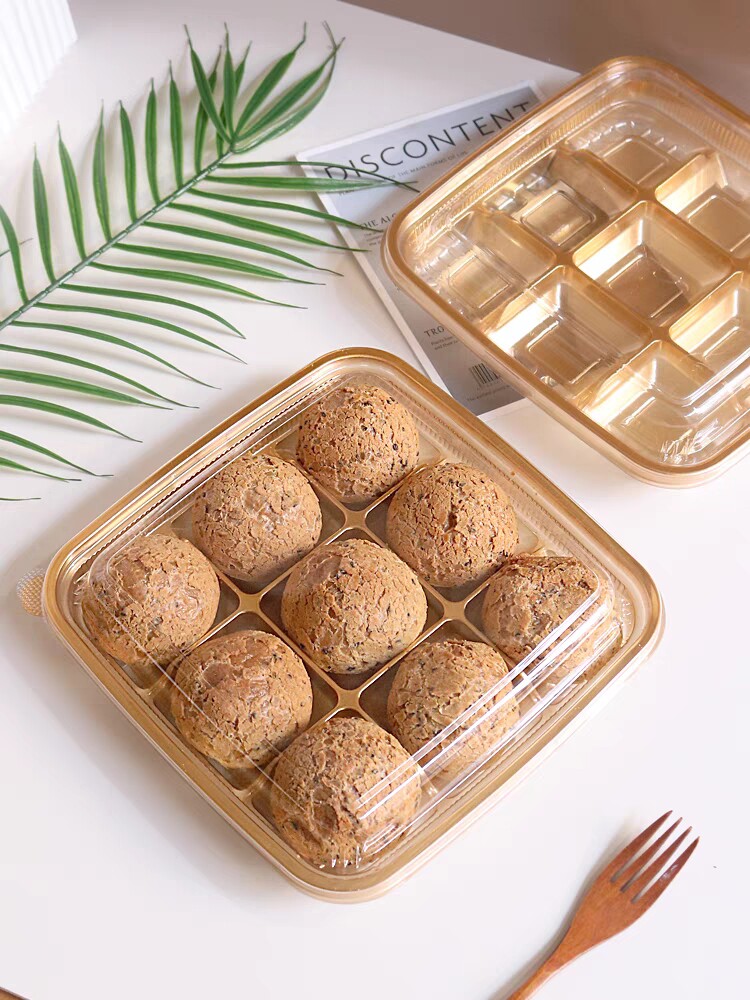 9粒大麻薯包装盒正方形九宫格甜品盒糕点巧克力蛋黄酥打包盒子