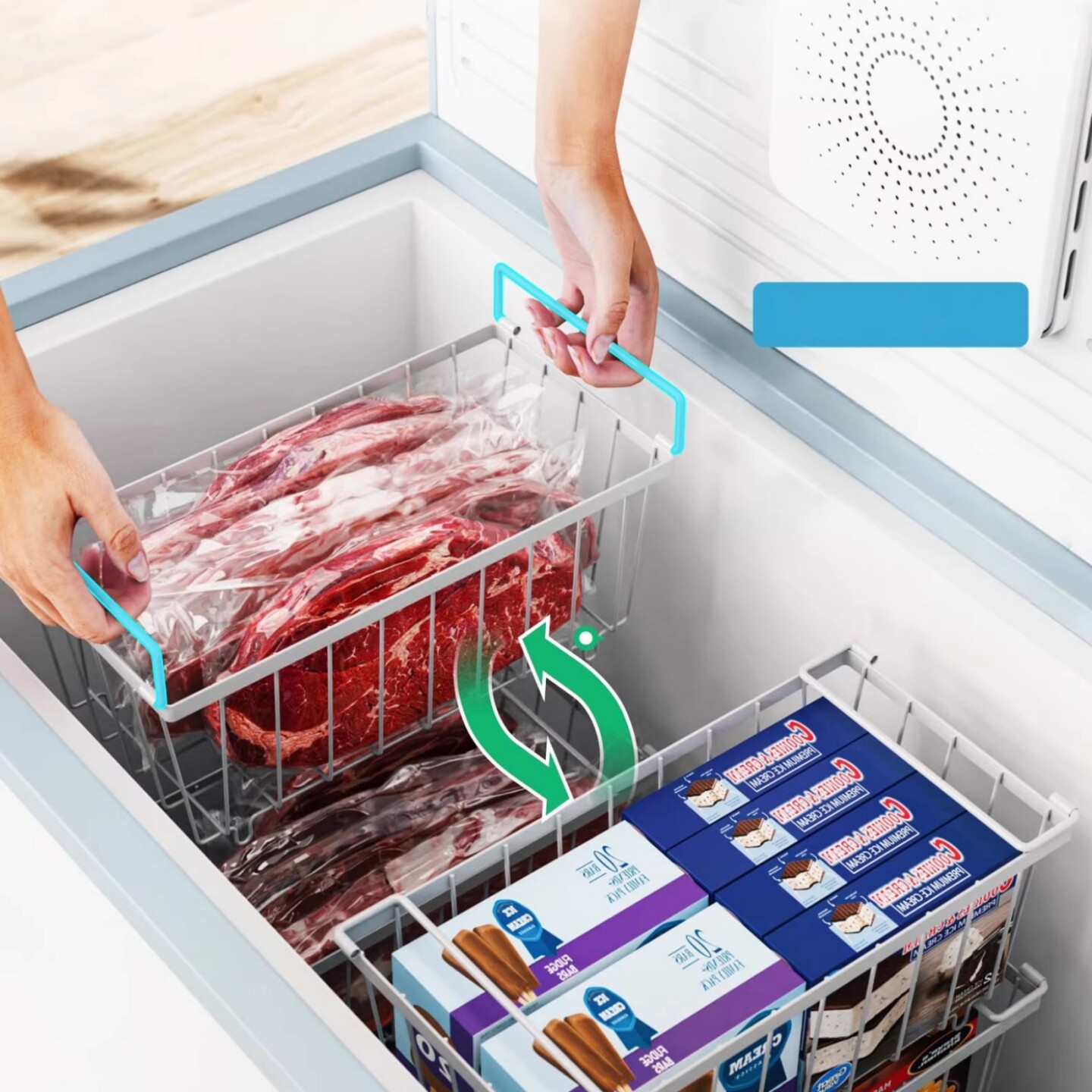 冰柜底部内置物筐冰箱收纳篮置物架大容量整理冷冻室专用储物盒