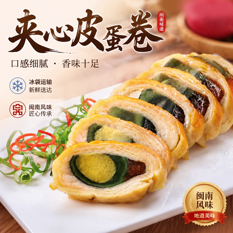 福建特产皮蛋卷鸡皮卷即食鲍鱼卷