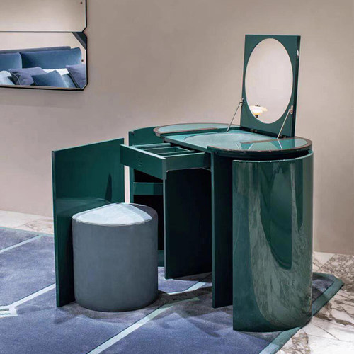 意式轻奢高级化妆台收纳柜一体现代家用设计师高端实木带镜化妆桌