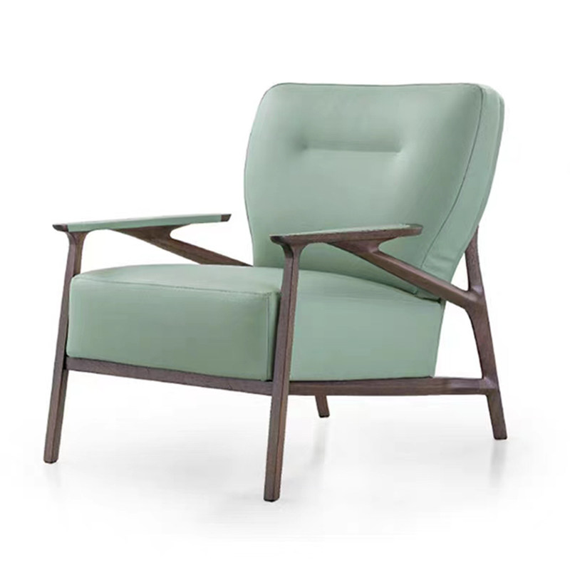 turri意式极简实木单人真皮沙发椅设计师别墅客厅轻奢扶手休闲椅