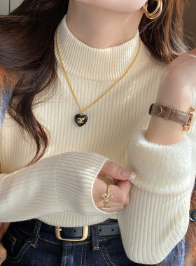 加绒加厚半高领打底衫女内搭2025秋冬季新款修身针织毛衣外穿上衣