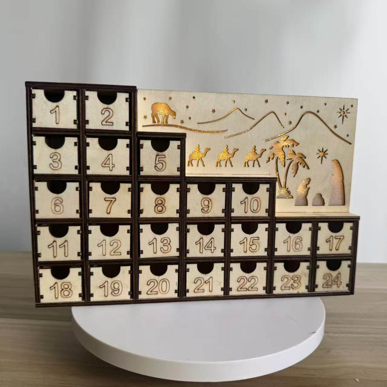节日桌面设置造景装饰品圣诞节诞生马槽组led灯倒计时日历柜摆件