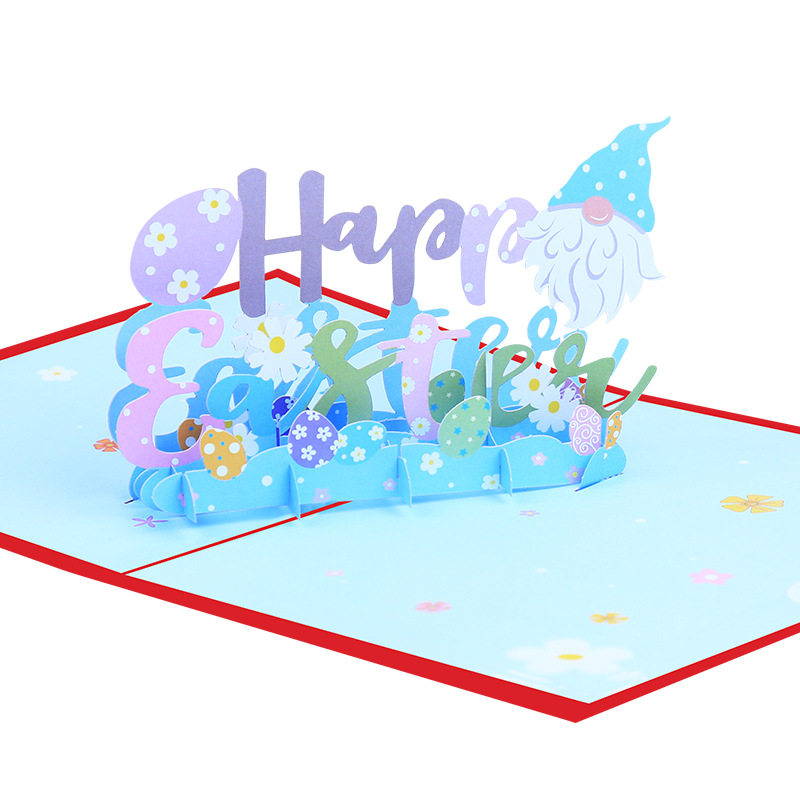 新款派对美式Easter装饰复活节3D立体纸雕贺卡礼物卡通活动造型