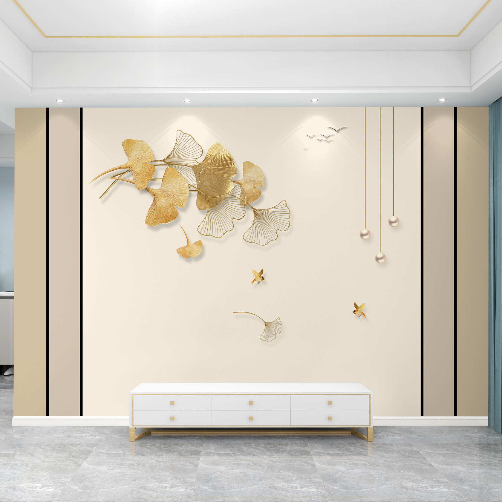 电视背景墙壁纸银杏叶简约轻奢壁画客厅沙发影视墙纸定制高端壁布,家装主材,定制壁画,淘宝优惠券,粉丝福利购,淘宝优惠卷