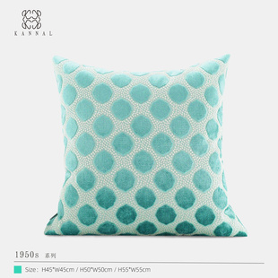 新品 中古高级MCM蓝绿色几何纹割绒抱枕别墅样板间靠垫 1950s