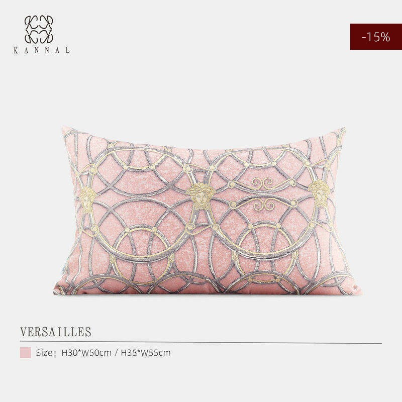 新品『VERSAILLES』高级法式粉色金色复古头像几何抱枕别墅腰枕