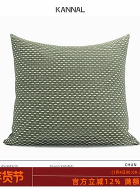 『CHUN』自然风高级橄榄灰绿色白色手工编织靠垫样板间售楼处方枕