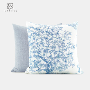 青花瓷蓝色提花抱枕新中式 唐顿庄园 样板间别墅方枕 古典 英式