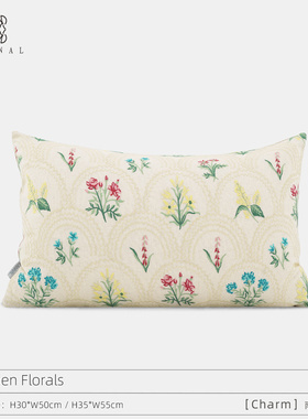 Garden Florals『Charm』高级法式花朵棉麻刺绣四季靠垫别墅腰枕