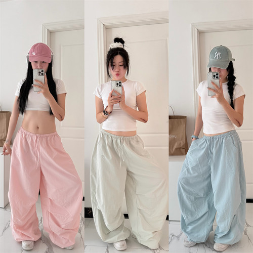 降落伞工装裤松紧腰宽松爵士裤