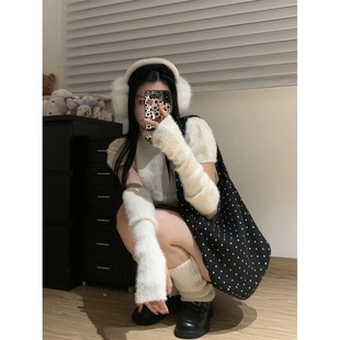 袖 黑奶酪 毛衣内搭针织上衣 温柔风软糯仿貂毛短袖 套 BLACK