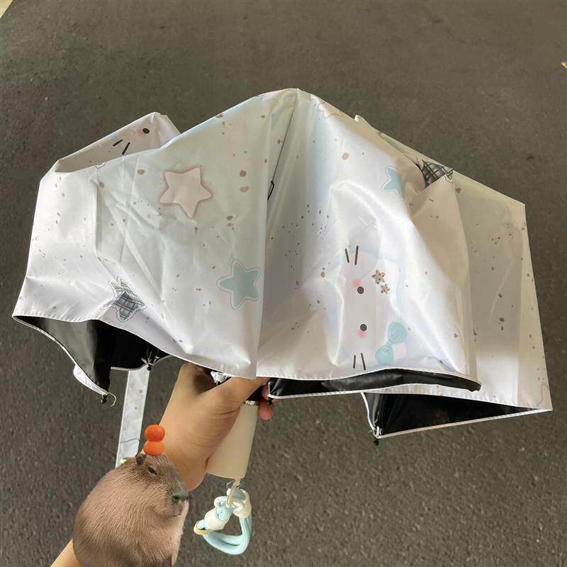 蓝色星星猫渐变晴雨伞两用折叠黑胶防晒紫外线学生全自动太阳厂家