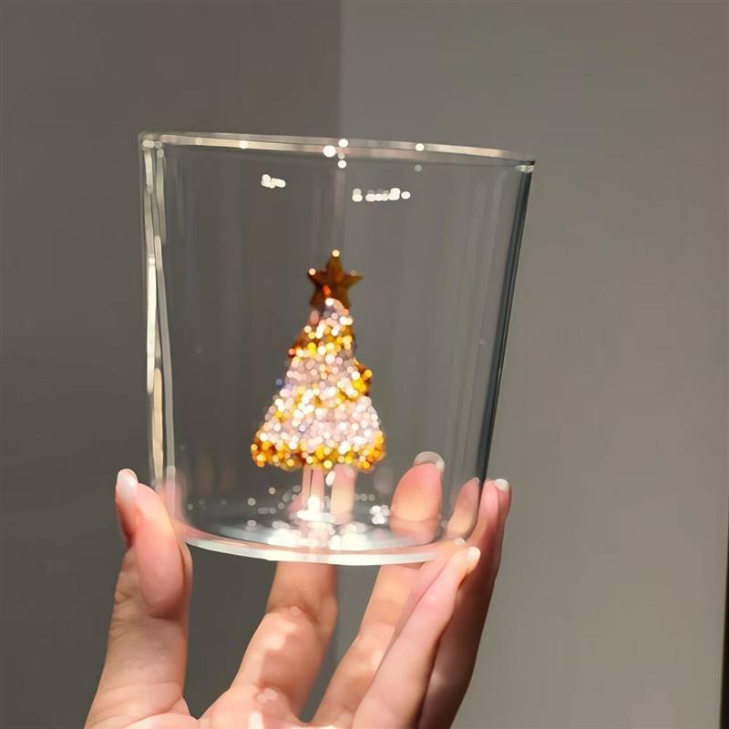 3D立体圣诞树玻璃杯家用耐高温高硼硅喝水杯早餐牛奶杯节日伴厂家