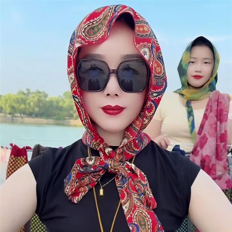 女士夏天包头帽多功能遮阳帽防晒丝巾春秋时尚旅游薄款飘带头厂家