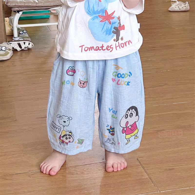 儿童防蚊裤男童裤子夏季薄款女宝宝外穿亚麻裤轻薄透气宽松休厂家
