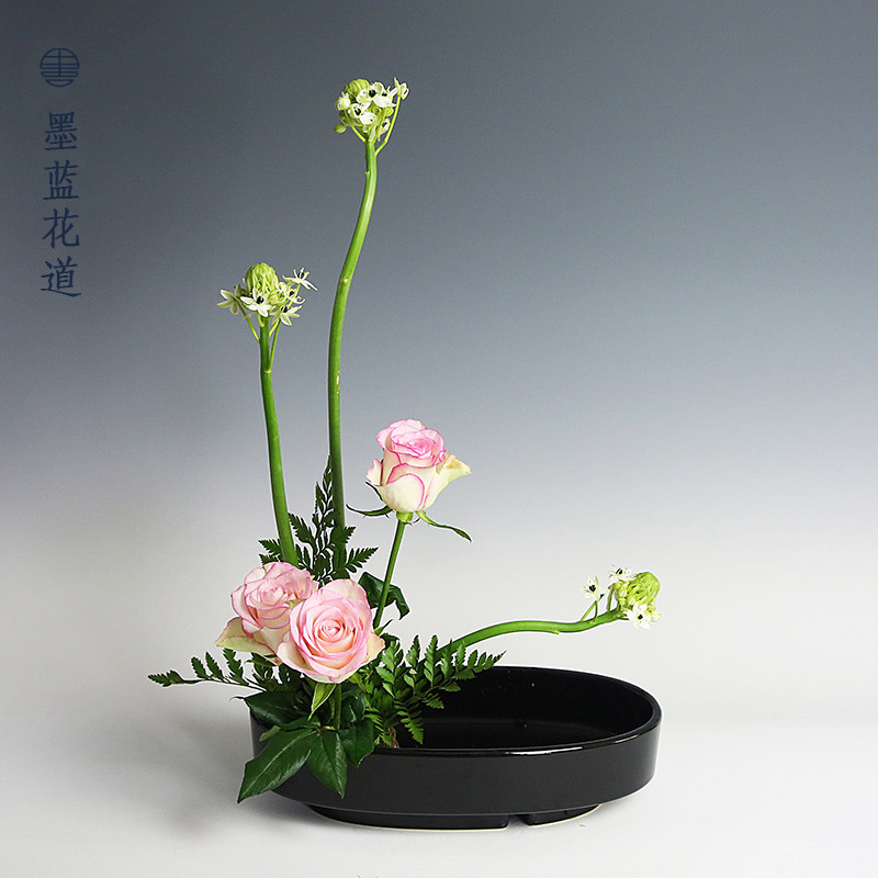 小原流插花花道课标准花器 双层椭圆小判 日式插花陶瓷水仙盆水培