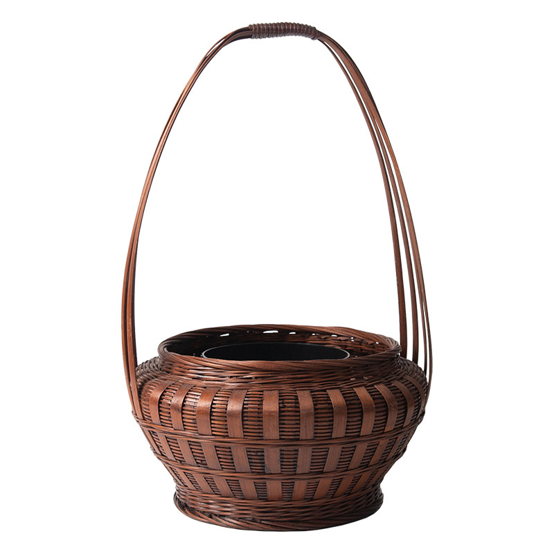 手工竹编竹制插花花艺篮中华花艺竹器皿禅意中式插花大花篮含内胆