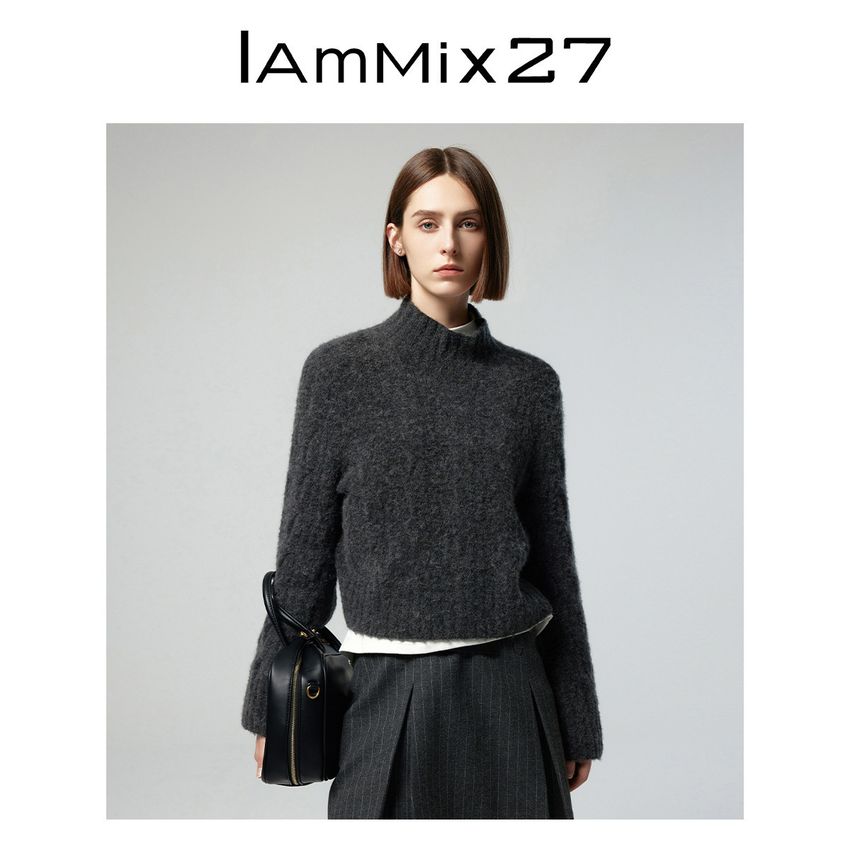 iammix27秋冬短款半高领套头毛衫