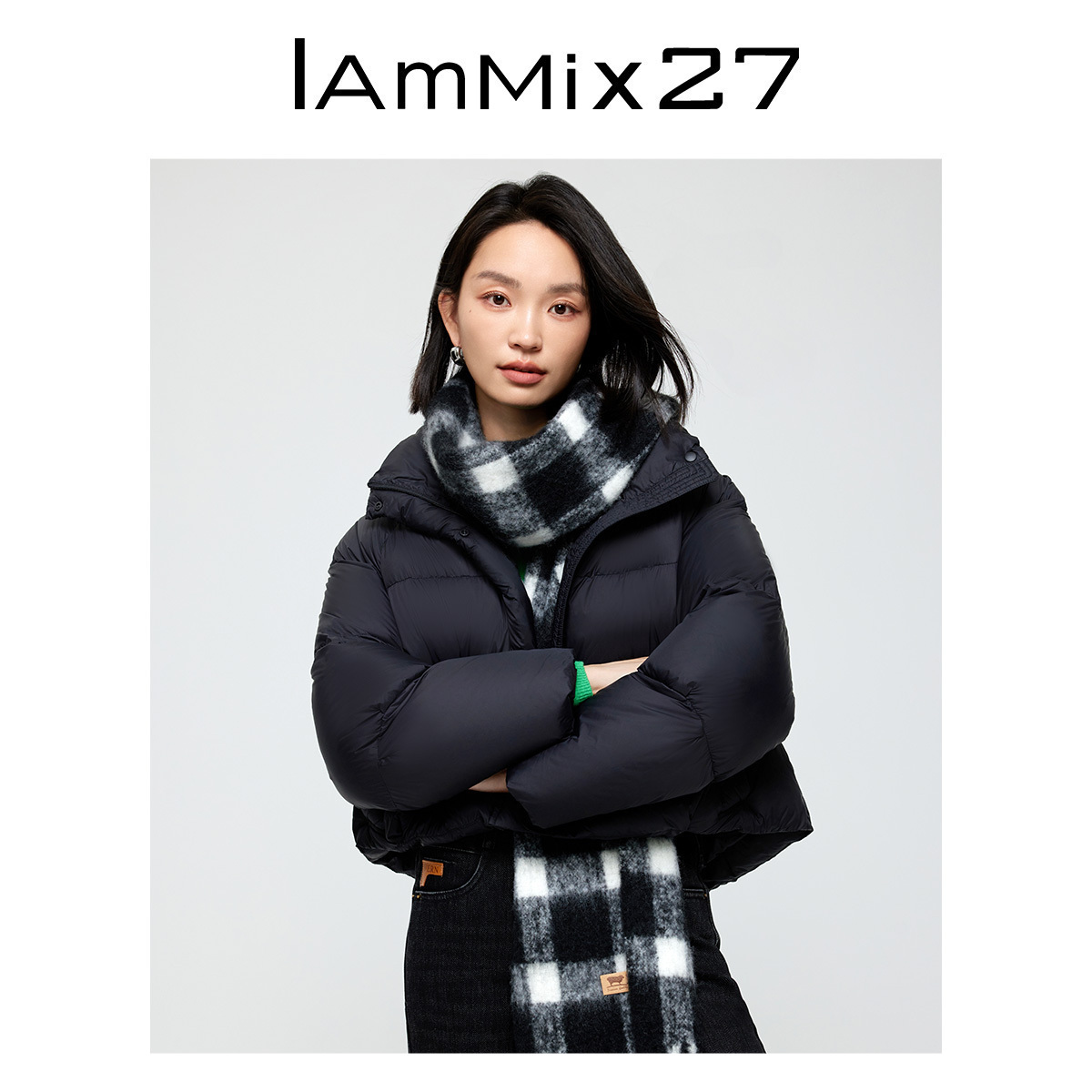 IAmMIX27短款羽绒服女冬季小个子加厚保暖纯色白鸭绒立领面包外套