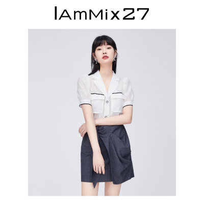 IAmMIX27薄款小香风短袖白色衬衣